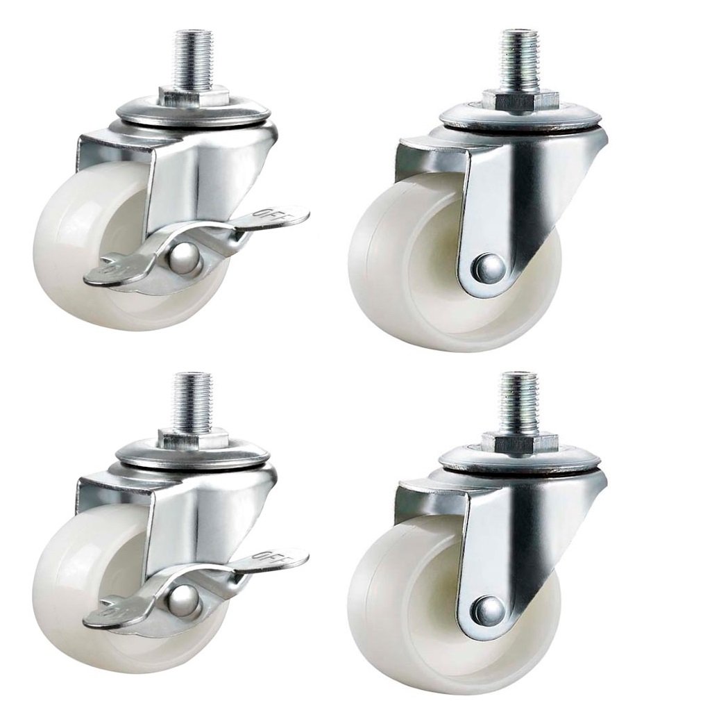Qty. 4 x 50mm Nylon Swivel Castors with Brakes - Furniture, Appliance & Equipment Small Wheels by Bulldog Castors - Max 110Kg Per Set