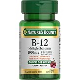 Nature's Bounty Vitamin B-12 Quick Dissolve Tablets, 1000mcg, Aids in the Conversion of Food into Cellular Energy, Cherry Flavor, 60ct