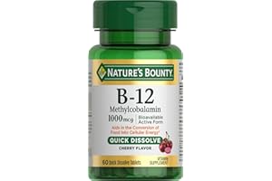 Nature's Bounty Vitamin B-12 Quick Dissolve Tablets, 1000mcg, Aids in the Conversion of Food into Cellular Energy, Cherry Flavor, 60ct