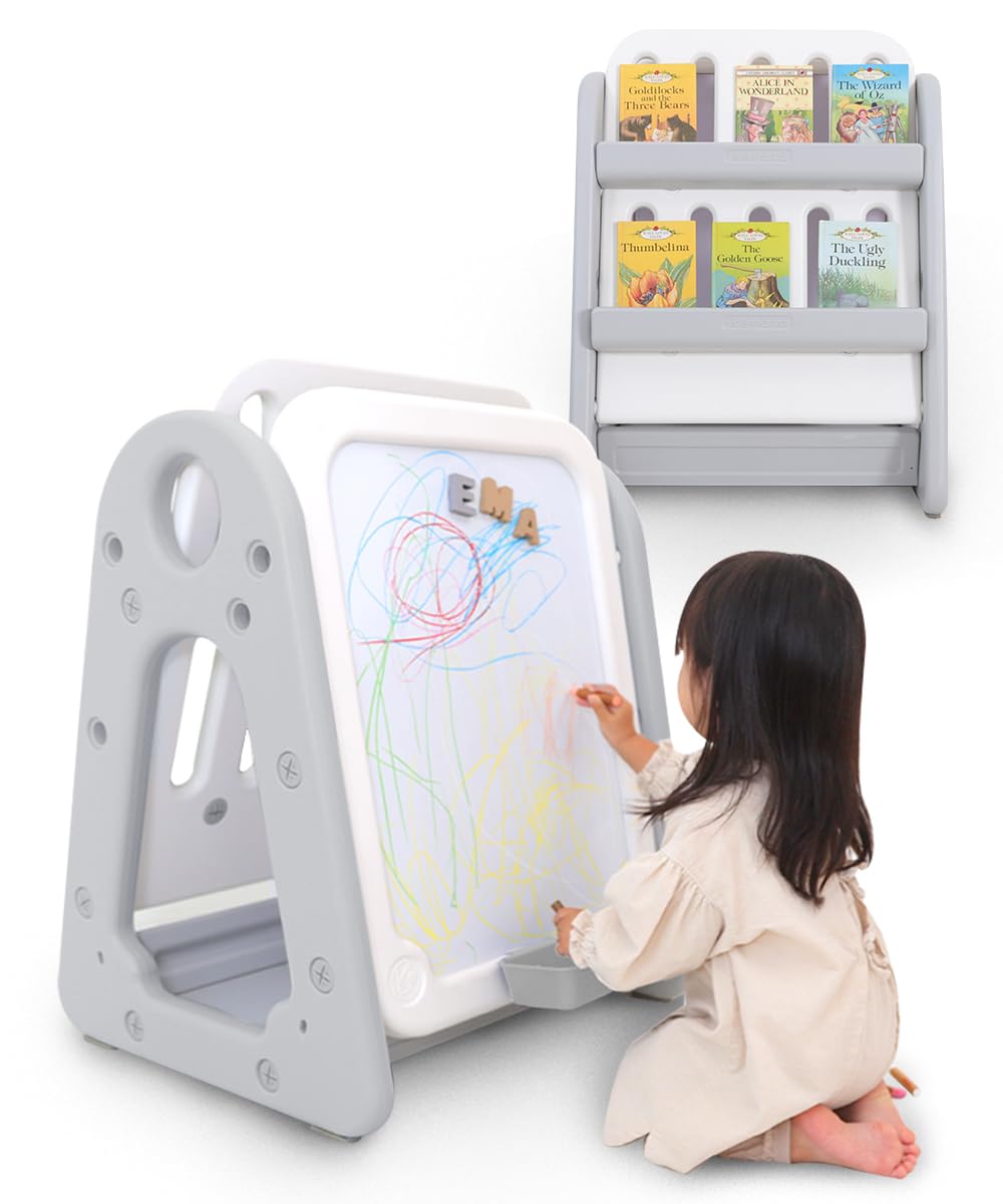 (ケラッタ) おえかきボード ホワイトボード 子供 イーゼル 知育 本棚付きでお片付け練習に 大きいサイズ プレゼントに の商品画像
