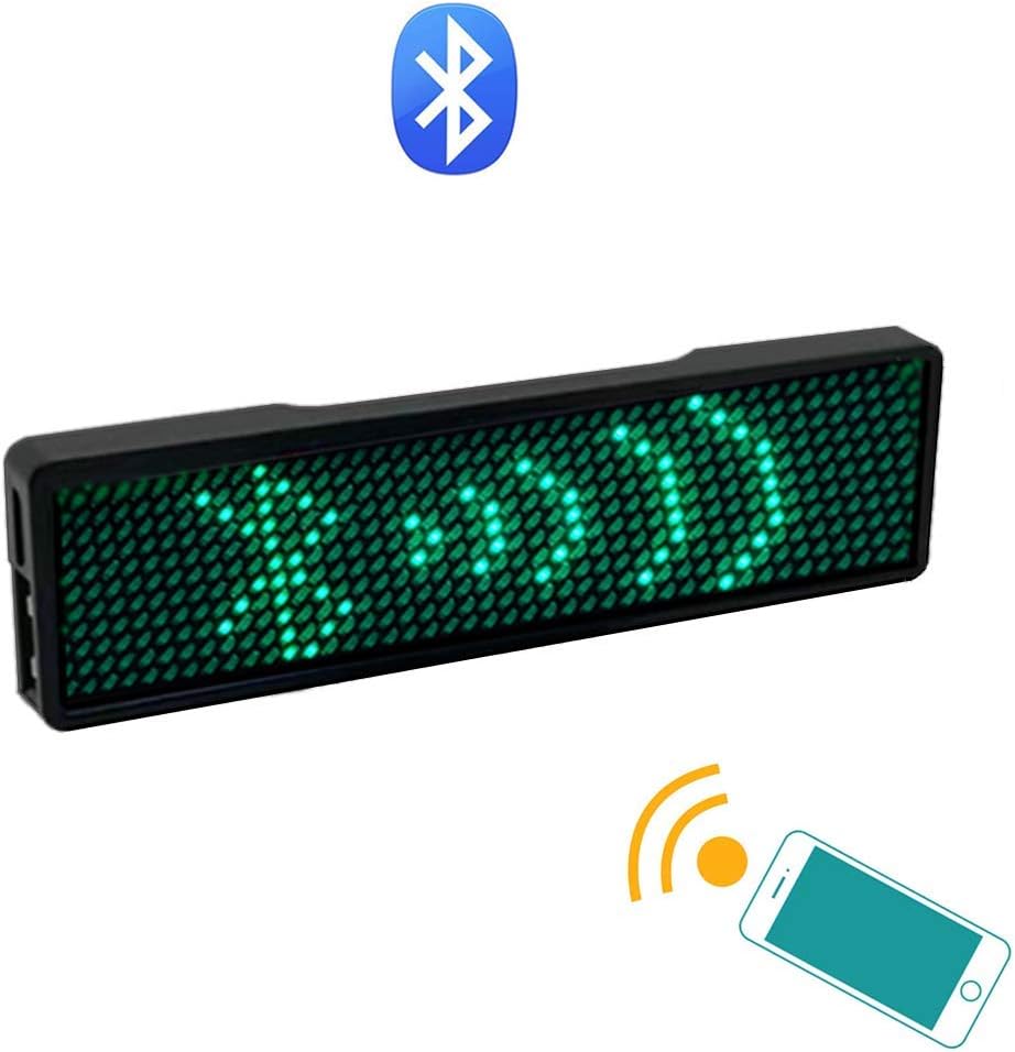 JAHUITE LED Name Tag 1-Pack Rechargable Cellphone Programmable with Magnet/Pin Mount Business Sign Advertising Board Display Wireless Bluetooth Name Badge (Green)
