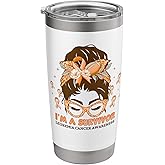 Leukemia Cancer Awareness Women Orange Messy Bun Survivor Stainless Steel Insulated Tumbler