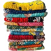 Shubhlaxmifashion Indian Vintage Kantha Quilt Handmade Throw Reversible Cotton Blankets 1 Quilt Assorted Colors Bed Cover Throw Old Assorted Color Patches Made Rally (50 x 60 Inches)