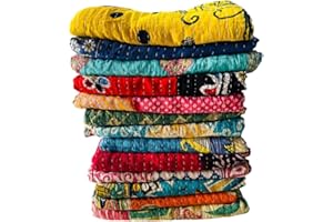Shubhlaxmifashion Mix Lot of Indian Tribal Kantha Quilts Vintage Cotton Bed Cover Throw Old Sari Made Assorted Patches Made Rally Whole Sale Blanket (52X80 Inches) Twin Size