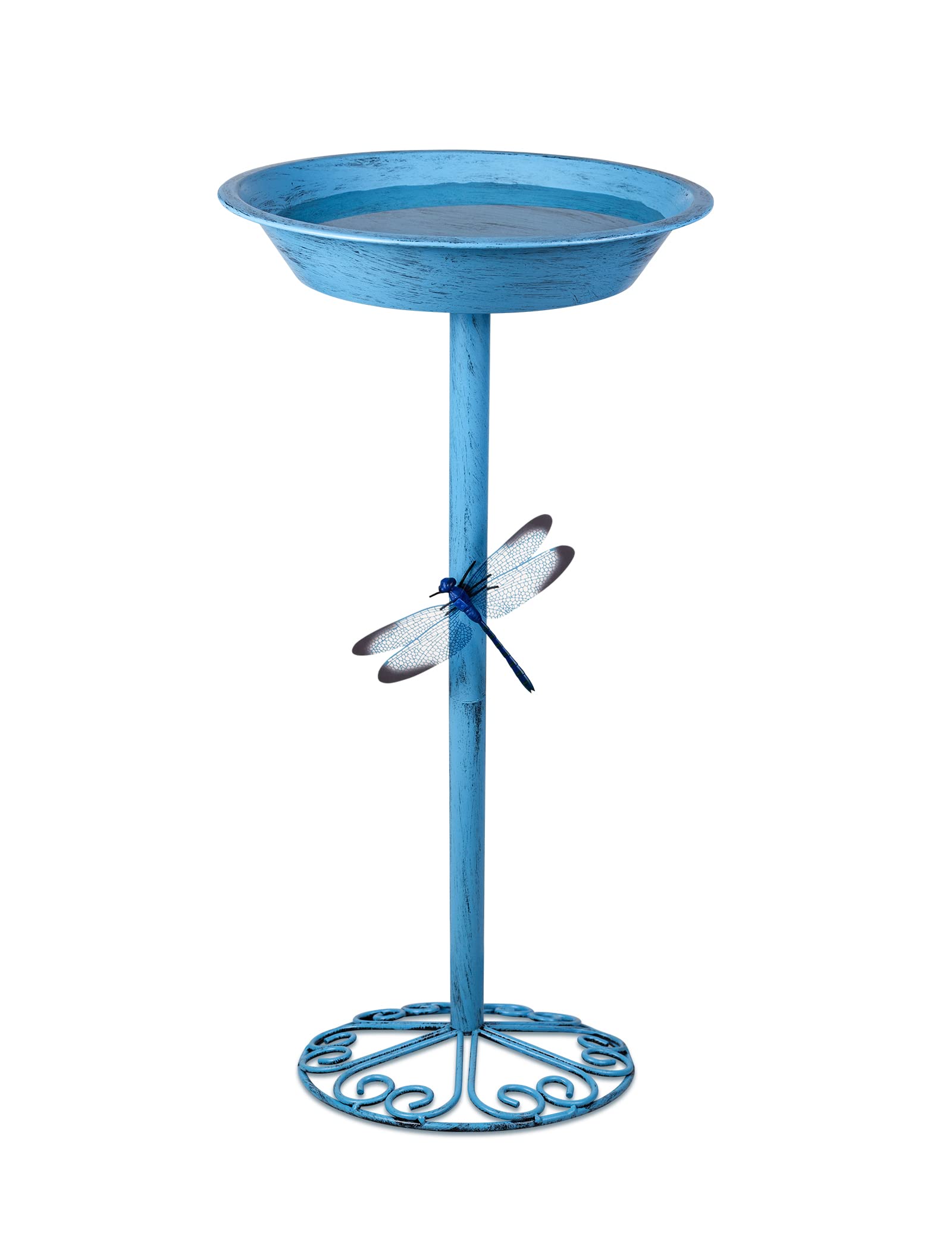 Bird Baths for Outdoors 25.5 Inch Height Outdoor Garden Bird Feeder Metal Birdbath with Dragonfly for Garden Yard and Lawn Decoration,Blue