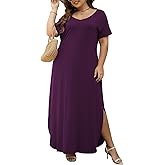 Nemidor Plus Size Maxi Dresses for Curvy Women Casual Summer Slit Loose Short Sleeve Long Dress with Pocket 14-26