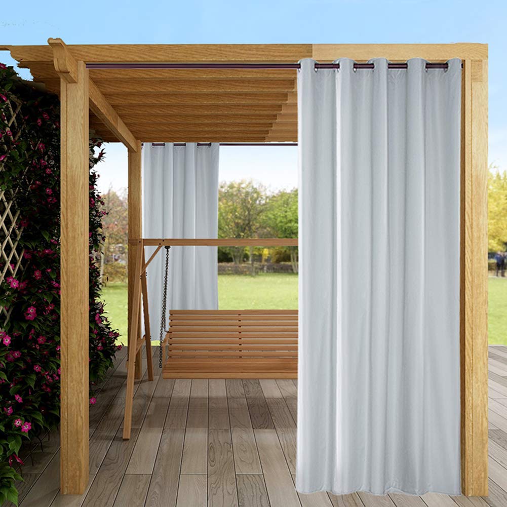 ele ELEOPTION Outdoor Curtain Waterproof Outdoor Curtain with Grommet for Front Porch, Pergola, Cabana, Covered Patio, Gazebo, Dock, and Beach Home (137 x 213cm, White)