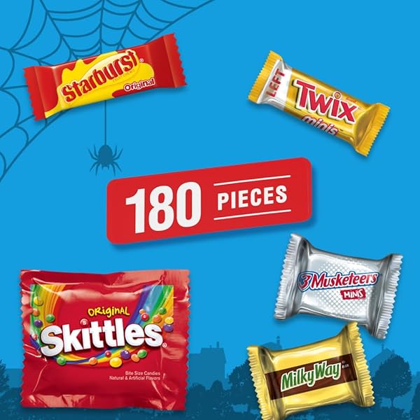 MARS SKITTLES, TWIX, STARBURST, MILKY WAY & 3 MUSKETEERS HALLOWEEN CANDY VARIETY PACK, 180 CT BULK BAG