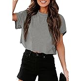 Tankaneo Women Short Sleeve Cropped T-Shirts Crew Neck Loose Crop Tops Summer Casual Drop Shoulder Basic Tees