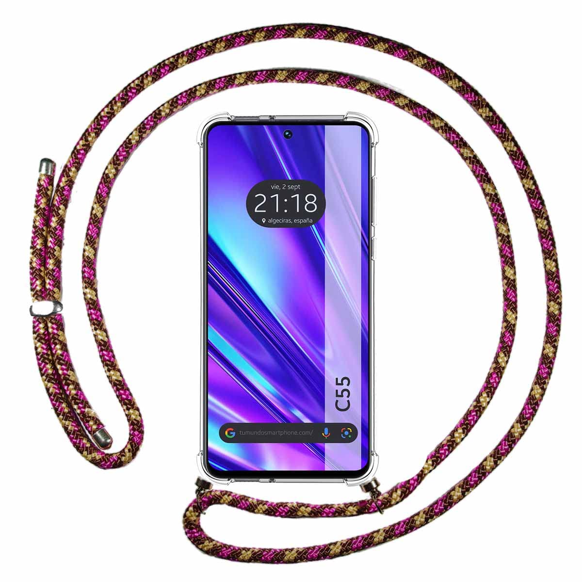 Tumundosmartphone Case Pendant Transparent for Realme C55 with Cordon Pink/Golden