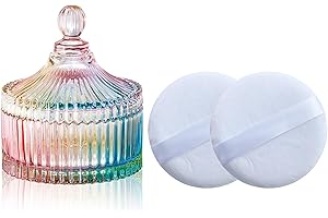 Qopoto Body Powder Puff and Container, Glass Box for Dust Puff, Powder applicator with Case for Dusting powder (colorful)