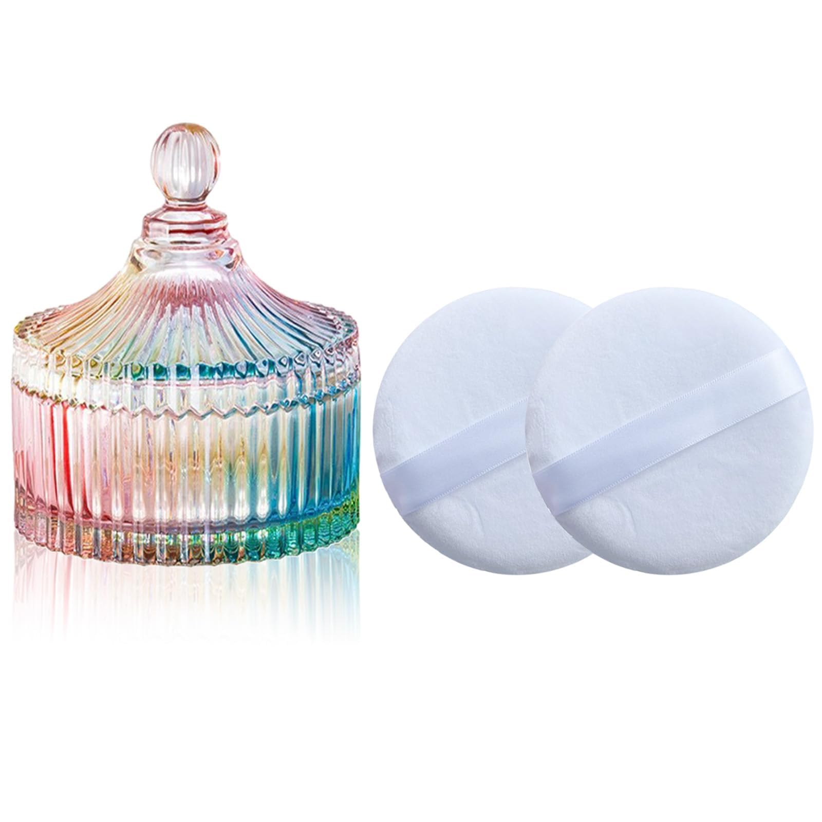 Photo 1 of 11.99Qopoto Body Powder Puff and Container, Glass Box for Dust Puff, Powder applicator with Case for Dusting powder (colorful)