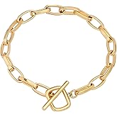 SOFYBJA 18k Gold Plated Personalized Chunky Cuban Oval Link Chain Bracelets for Men Toggle Rope Bracelet Jewelry for Women