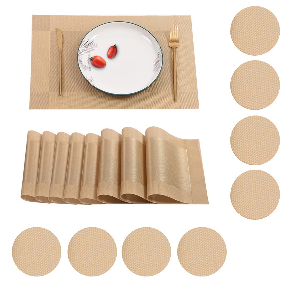 Sgehai Place Mats and Coasters Set of 4, PVC Heat Resistant Table Mats, Washable Dining Table Mats for Kitchen Dinner Indoor Outdoor Use