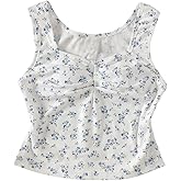 Floerns Girl's Floral Ribbed Tank Top Ruched Sweetheart Neck Sleeveless Cute Tops