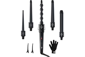 5 in 1 Curling Wand Set: Ohuhu Curling Iron Wand 5Pcs 0.35 to 1.25 Inch Interchangeable Ceramic Barrel Heat Protective Glove 