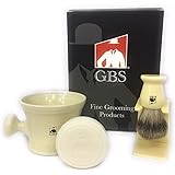 G.B.S Shaving Set for Gentlemen, Premium Men’s Grooming, Men Wet Shaving set, Ceramic Ivory Shaving soap bowl with all 100% P