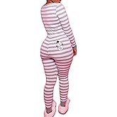KMBANGI Christmas One Piece for Women Red Plaid Jumpsuit Print Romper Sexy Pajamas Sleepwear Xmas Pjs Family Loungewear