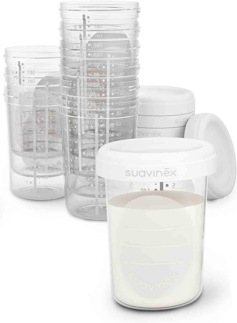 Set of 10 Clear and White Storage Jars. Suavinex, Transparent/White