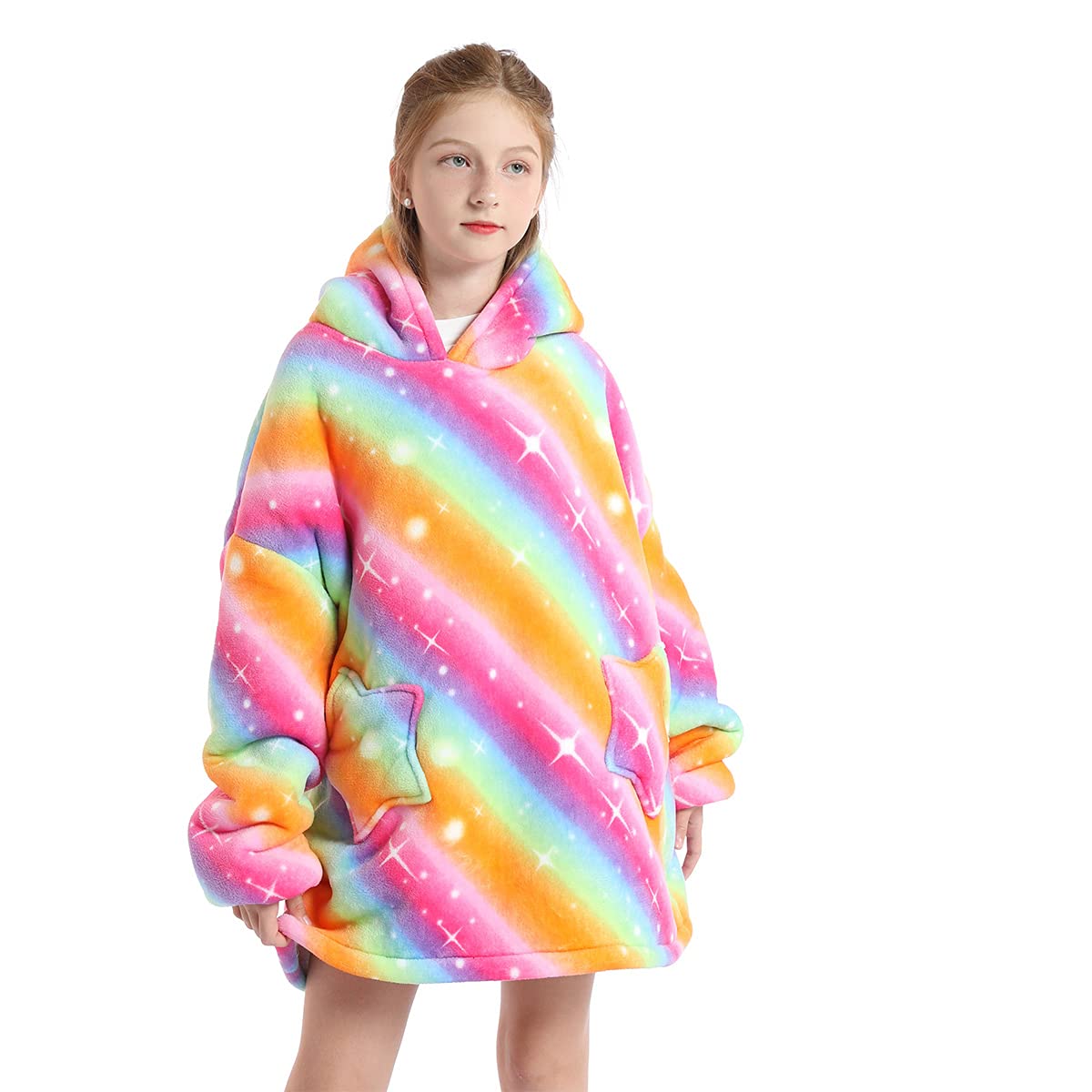 MZSYLK Oversized Hoodie Blanket Kids Lazy TV Blanket Soft Plush Sherpa Warm Wearable Blanket with Pocket Bright Color Gifts For Girls Boy 7-12 years