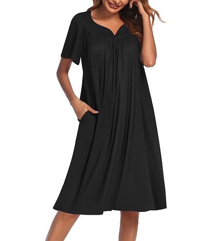 moo moo dress old lady AmeriMark Women's & Women's Plus Floral Flower Lounge Dress- Short Sleeve Gown Sleepwear for Ladies, Light Green Floral, MD Pastel Homecoming Dresses | seam pockets add functionality Mom life Size:XL (UK 18)