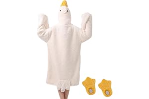Funny White Wearable Blanket With Sleeves And GooseFeet Slippers, Cute Ducks Animals Hoodie Wearable Blankets With Shoes |