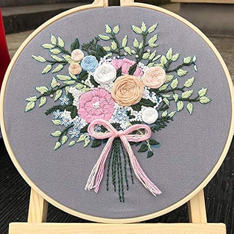 Amazon Co Jp 花柄刺繍キットスタンプdiy手作り刺繍スターターキット刺繍フープ色のスレッドとツール 直径 Cmのフルレンジ Color A Home Kitchen