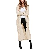 Danedvi Women's Long Cardigans Long Sleeve Cable Knit Button Down Open Front Chunky Knit Sweaters Coats with Pockets