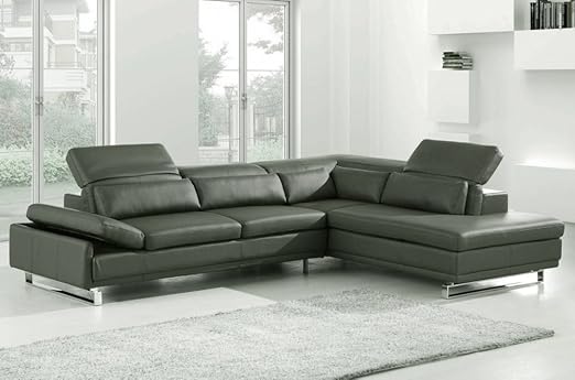 Canape D Angle En Cuir Italien 6 7 Places Izen Gris Fonce Azur