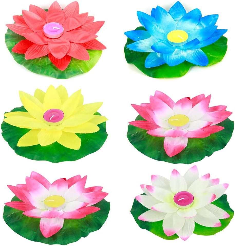 Camix 6 Pcs Floating Lotus Flower Wishing Light With Candle ,Water Light For Party Decoration In Pool River