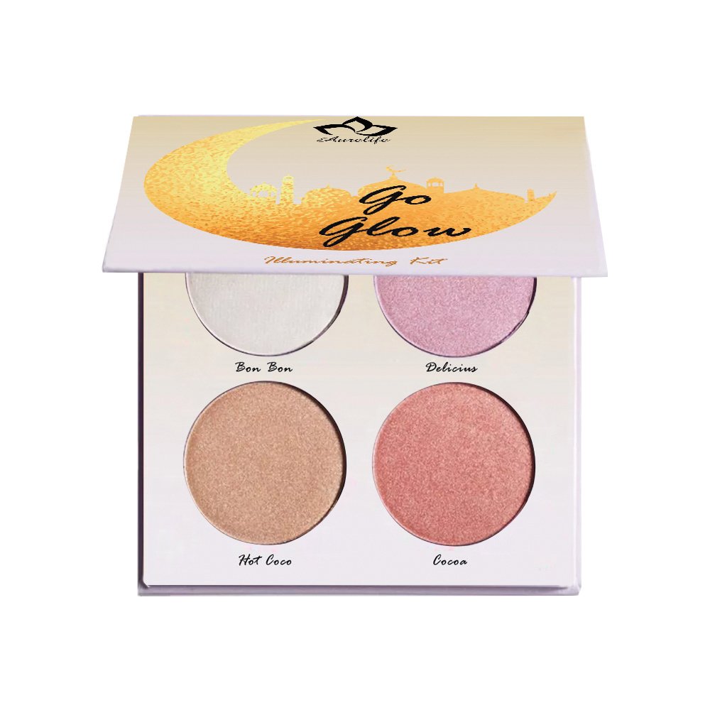 Aurelife Go Glow -- 4 Color Makeup Llluminator Highlighter & Bronzer Collection Glow Kit Matte Face Palette