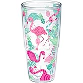 Tervis Made in USA Double Walled Flamingo Pattern Insulated Tumbler Cup Keeps Drinks Cold & Hot, 24oz - No Lid, Clear