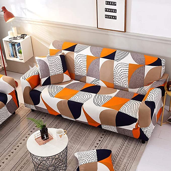 Bestenrose Sofa Slipcovers Fitted Furniture Protector Printed Sofa Cover Stylish Fabric Couch Cover With 1 Pillowcases (3-Seater 190-230cm)