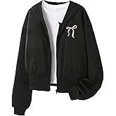 SweatyRocks Girl's Bow Graphic Zip Up Hoodies Casual Long Sleeve Hoodies Tween Girls Sweatshirts