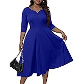 Runwind Plus Size Dresses Women Fit and Flare A-Line Swing Dress 3/4 Sleeve Midi Church Wedding Guest Cocktail Party Dresses