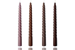 KANDELO 8 inch Gradual Spiral Color Taper Candles Set of 4 Pack Tapered Candle, Tall Candlesticks,for Dinner Party Wedding, Holiday Spring,Home Decor,Kitchen Decor (4, Brown Series, 8inch)