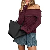 Saodimallsu Womens Off The Shoulder Sweaters Cable Knit Long Sleeve Sexy Fitted Fall Dressy Going Out Pullover Tops