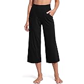 Promover Capri Pants for Women Yoga Pants with Pockets Wide Leg Cropped Pants for Casual Summer High Waisted Flare Legggings(Black,XXL,23")