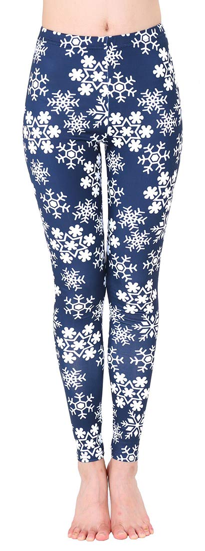 DawnRaid Womens Ultra Soft Brushed Christmas Leggings Pants Black Snowflake Patterned L