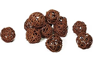 KERYAR 12 Pcs Wicker Rattan Balls Decorative for Centerpiece Bowls Fillers Home Decor Christmas Halloween DIY Crafts Weddings (Dark Brown, 1.6 in)