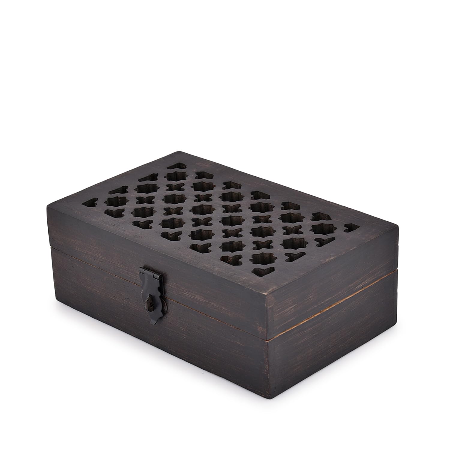 Indus Lifespace Mango Wood Decorative Wooden Box with Hinged Lid Ideal for Keepsakes, Trinkets, Jewelry and Other Stash (20.32cm x 12.7cm 7.62cm)