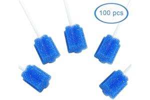 MUNKCARE Disposable Oral Sponge Swabs Unflavored-Dental Sponge Swabsticks Unflavored for Mouth & Gum Cleaning 100 Counts (Blue Coarse)