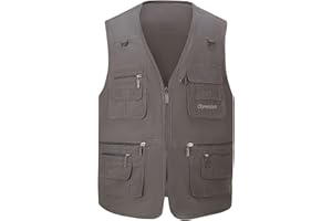 Hbufnha Men's Casual Safari Travel Vest 16 Pockets Outdoor Work Vest Sleeveless Jacket Fishing Hiking Photograph