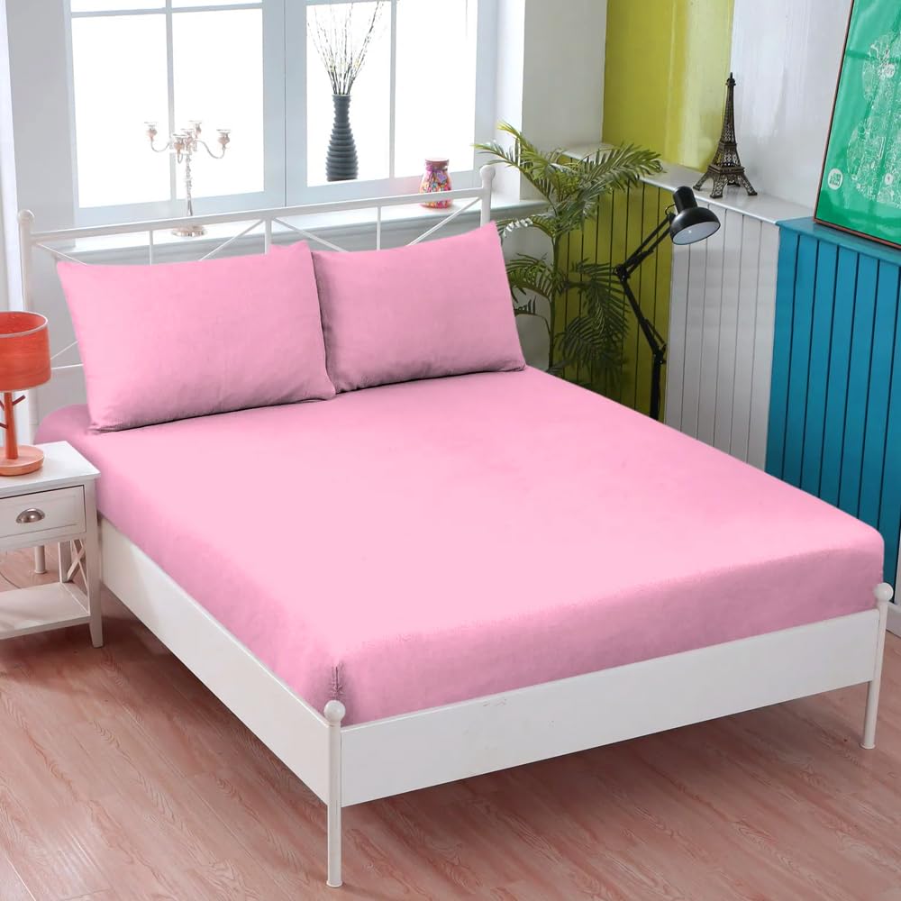 KHIM® 100% Soft Brushed Cotton Flannelette | 10Inch/25CM Deep Fitted Sheets | King - Pink