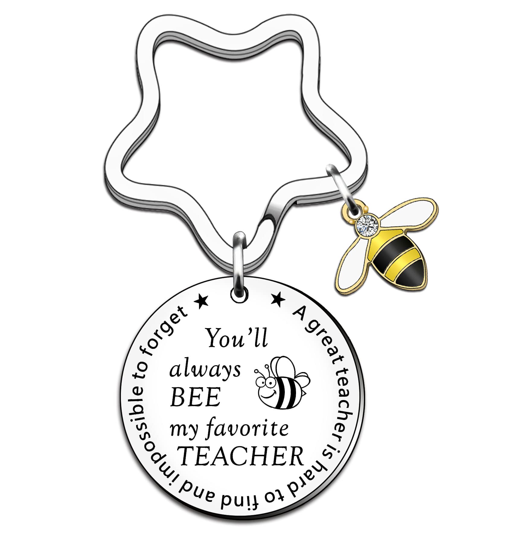 HULALA Teacher Keyring Keychain Gifts For Women Thank You Appreciation Teacher Leaving Keepsake Key Rings You'll Always BEE My Favorite Teacher