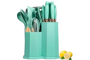 Utensil Knife Set, 19 Piece Kitchen Tool and Cutting Knife Set, Cutlery with Utensil Holder, Precision Cut and Organized Dini