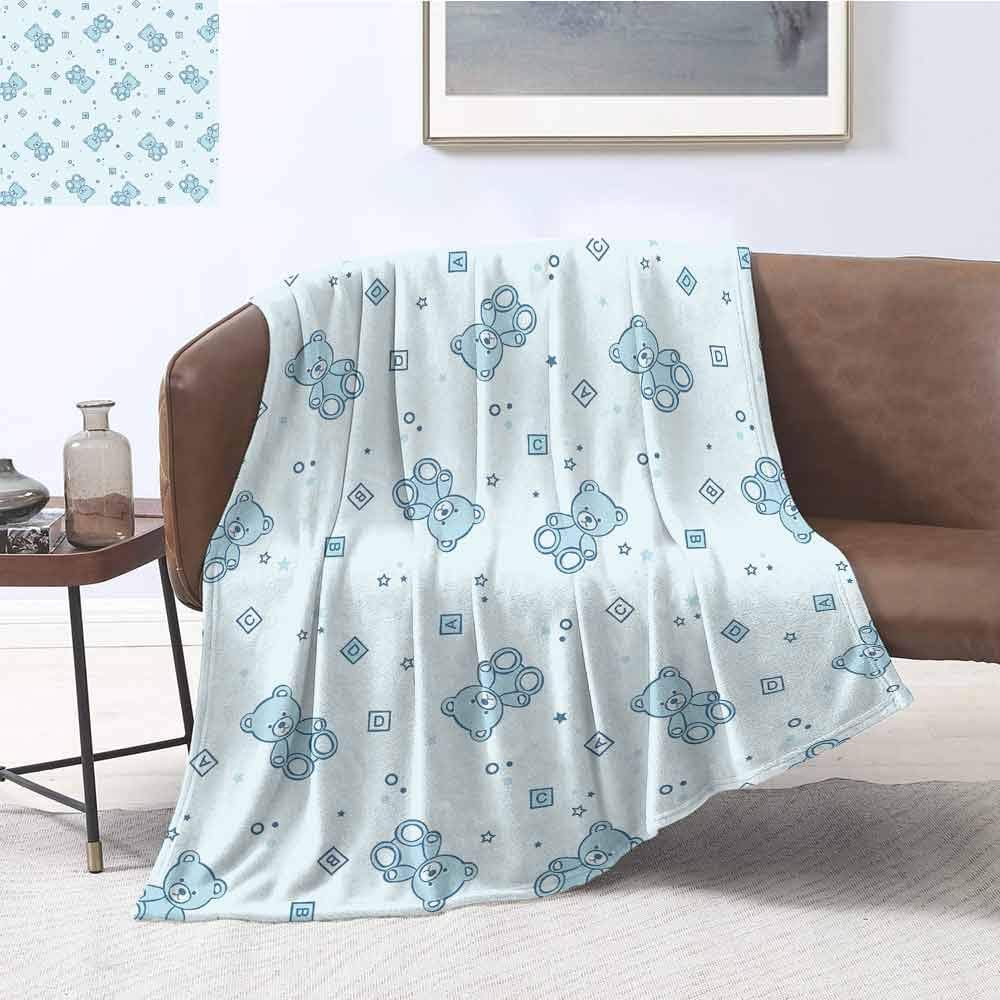 Mademai Nursery Plush Blanket Teddy Bears and Toys with Letters on Children Imagery Baby Blue Background Household Blanket 70"x50" Baby Blue Aqua