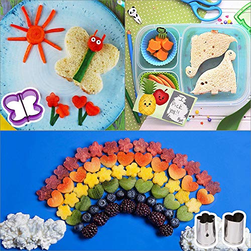 JONYEE Sandwich Cutters for Kids - 9 Fun Lunch Cutters with Free 8 Stainless Steel Vegetables Fruit Shapes Cookie Cutters Bread Crust Shaper for Biscuits Pancakes and 5 Animal Food Picks - Thumbnail 4