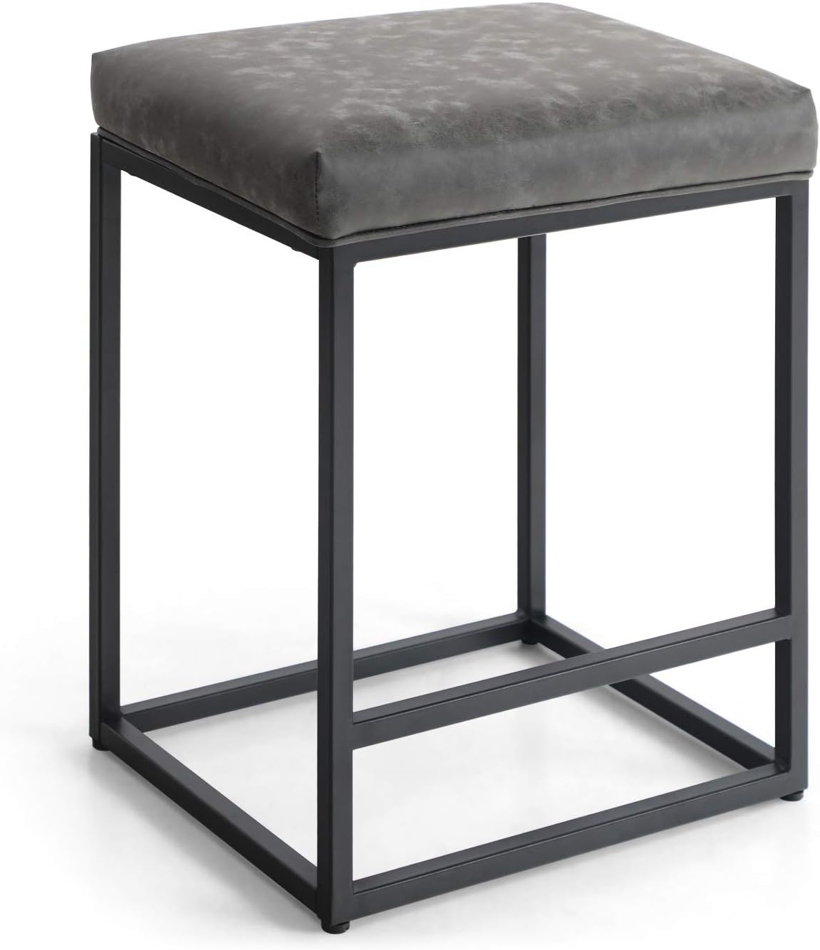 ALPHA HOME 24" Bar Stool Bar Height Bar Chair with Footrest Pu Leather Backless Kitchen Dining Cafe Chair with Thick Cushion & Sturdy Chromed Metal Steel Frame Base for Indoor Outdoor,Grey,1PC: Kitchen & Dining