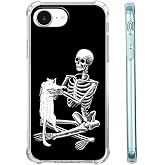 Tobelint Case for iPhone 16e and iPhone 17e with Skull Design,Cool Skeleton and Cat Pattern,Clear Slim Soft TPU Bumper Phone Cover,6.1”(Skull,16e)